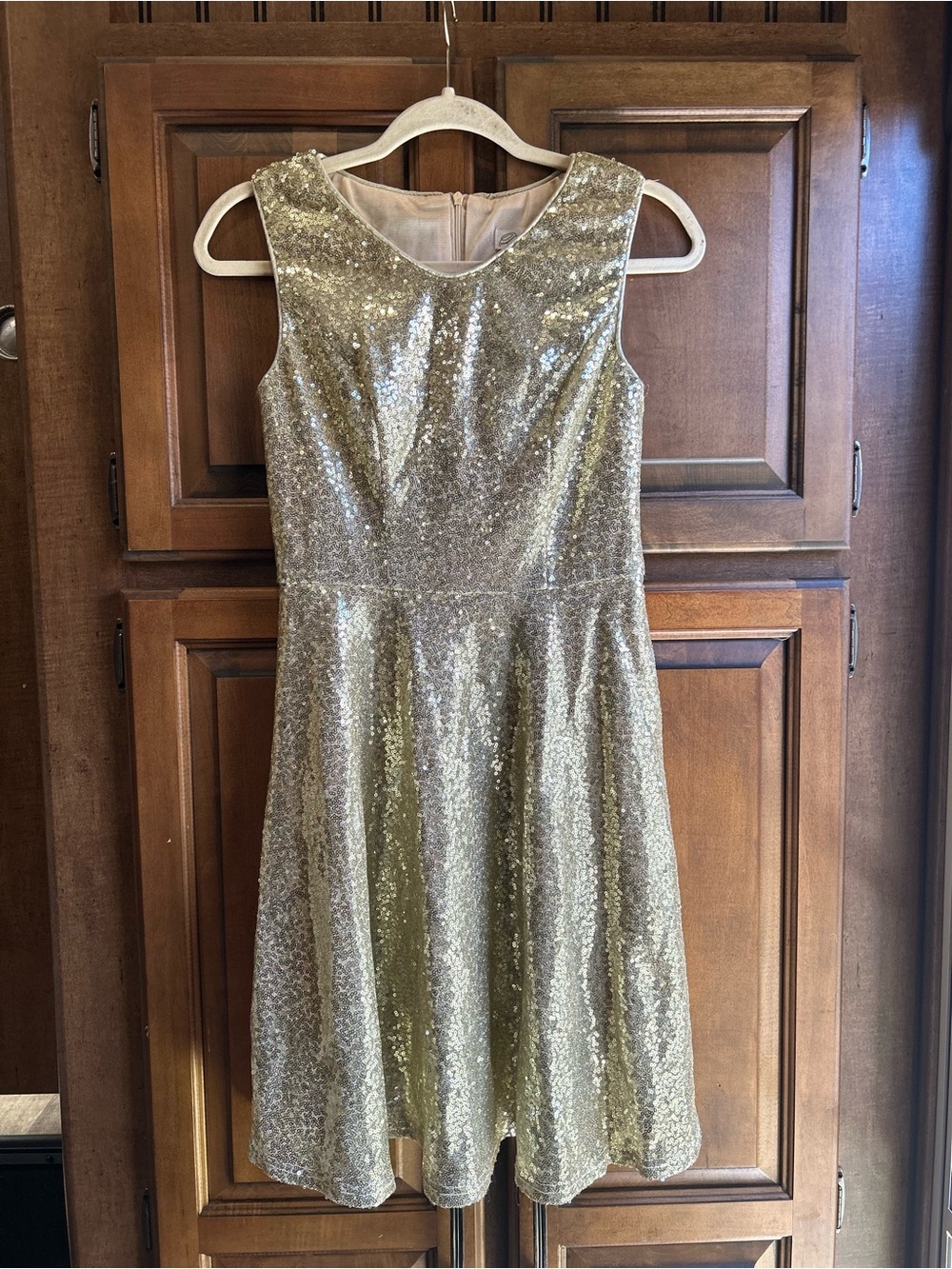 🌸Dressever Short-Sleeve V Neck Gold Sequins Party Knee Length Dress Women Size S - Picture 4 of 10